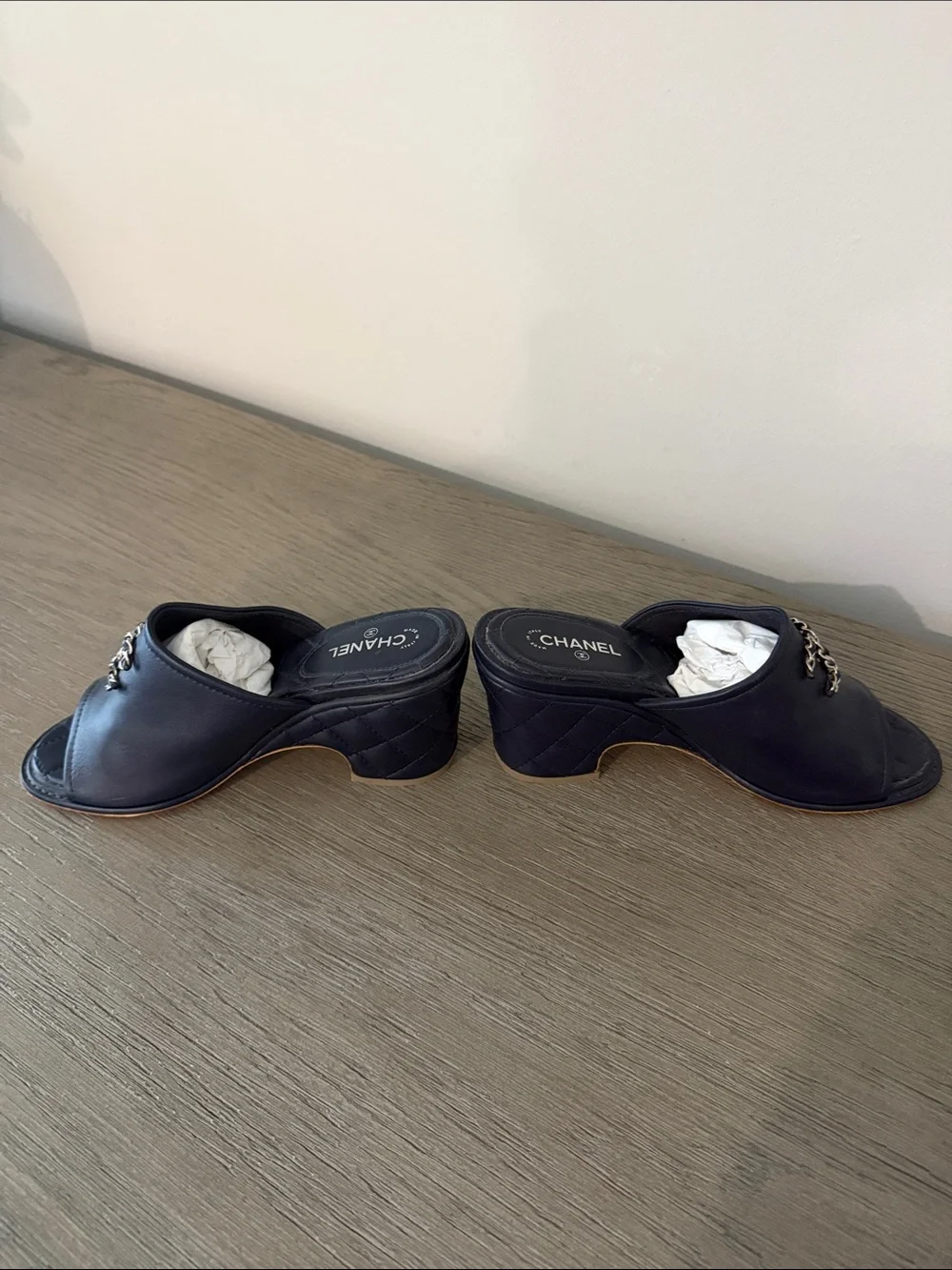 Chanel Navy Blue Quilted leather mule sandal
